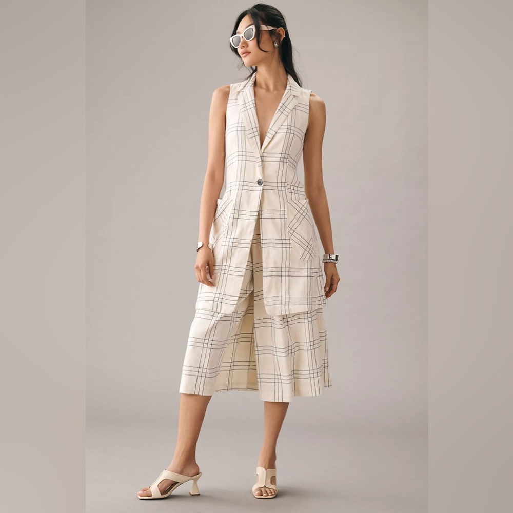 14. NWOT Maeve/Anthropologie Double-Breasted Linen Vest - Picture 5 of 5